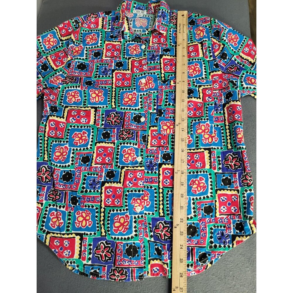 VTG CHEROKEE Women's SZ M Button Up Colorful Abstract Shirt Cotton USA Beach - Picture 6 of 8